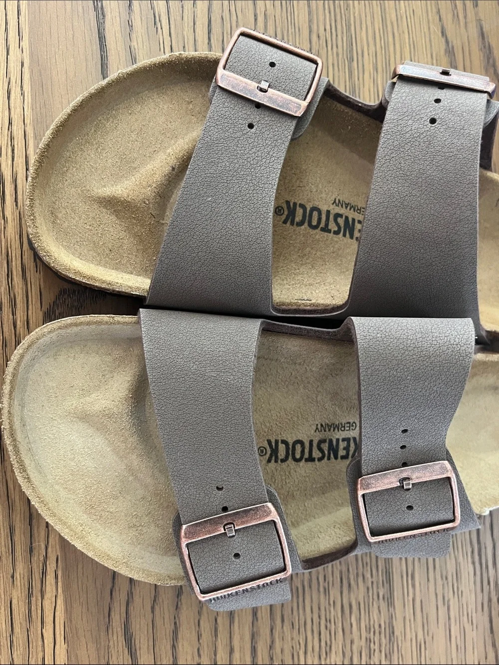 Birkenstock Arizona Two-Strap Sandal in Mocca with Rose Gold Buckles